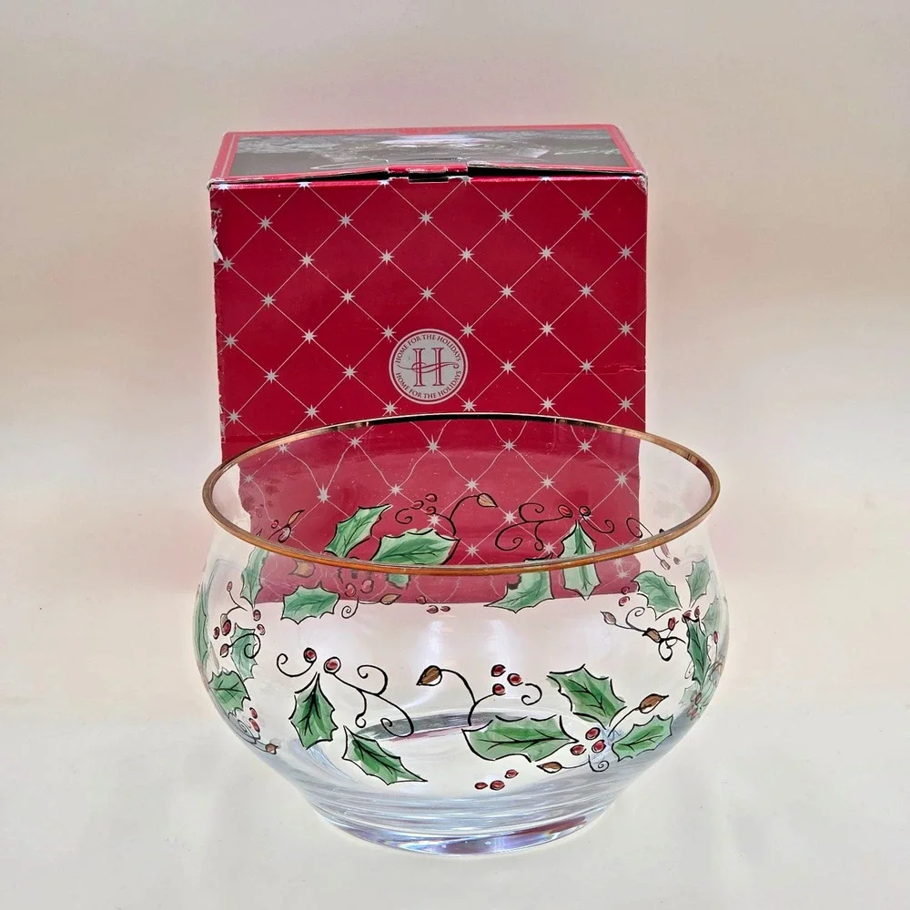 Home for the Holidays Holly Holiday Clear Glass Bowl Medium 205150 Vintage 1999